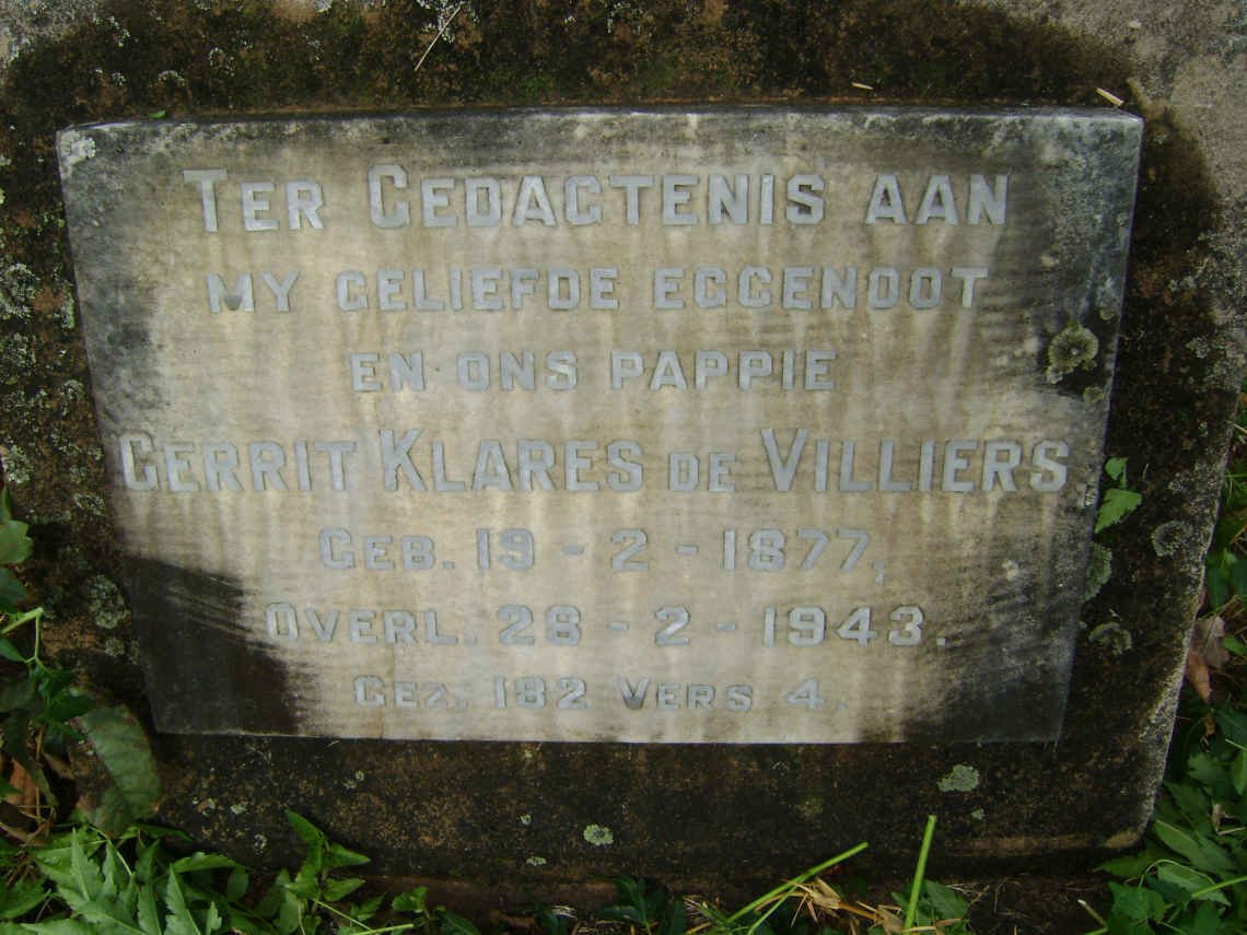 VILLIERS Gerrit Klares, de 1877-1943