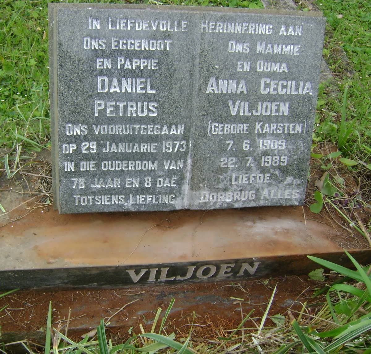 VILJOEN Daniel Petrus -1973 &amp; Anna Cecilia KARSTEN 1909-1989
