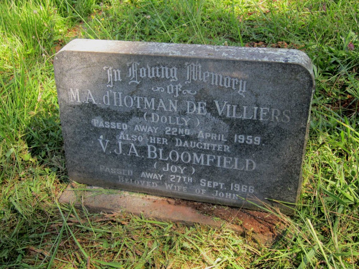 VILLIERS M.A. d'Hotman, de -1959 :: BLOOMFIELD V.J.A. -1966