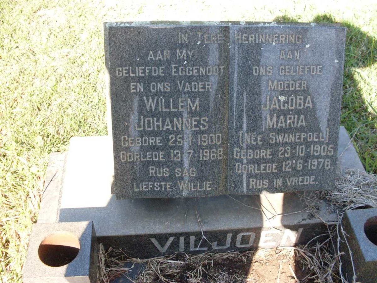VILJOEN Willem Johannes 1900-1968 &amp; Jacoba Maria SWANEPOEL 1905-1978