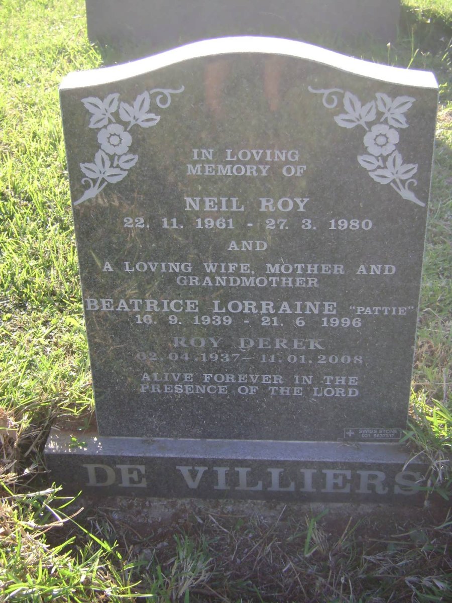 VILLIERS Roy Derek, de 1937-2008 &amp; Beatrice Lorraine 1939-1996 :: de VILLIERS Neil Roy 1961-1980