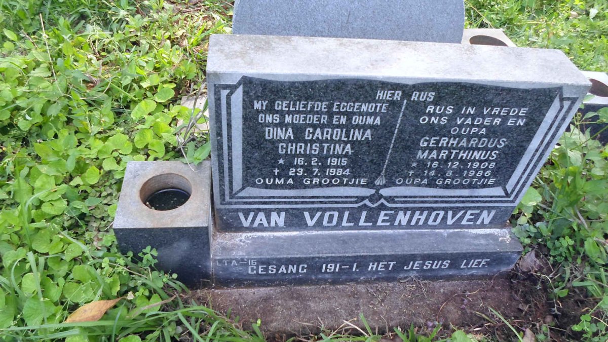 VOLLENHOVEN Gerhardus Marthinus, van 1908-1986 &amp; Dina Carolina Christina 1915-1984
