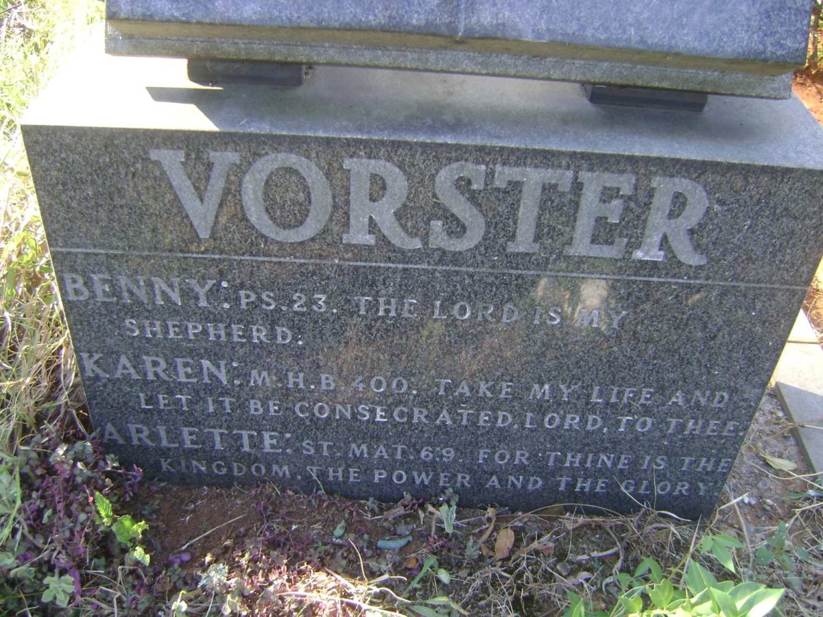 VORSTER Lodewyk Benjamin 1920-1970 &amp; Lydia Maria 1926-1950