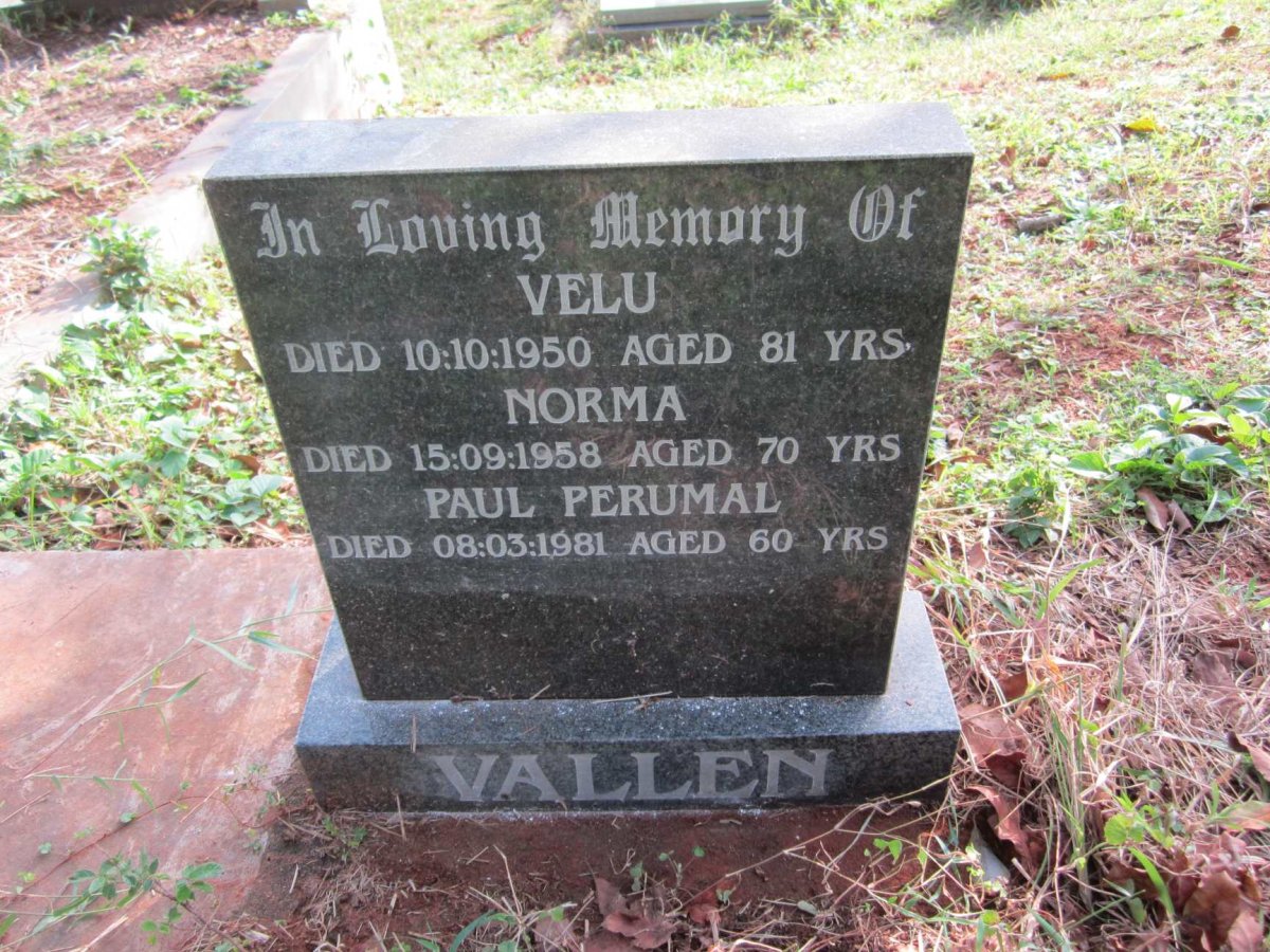 VALLEN Velu -1950 :: VALLEN Norma -1958 :: VALLEN Paul Perumal -1981