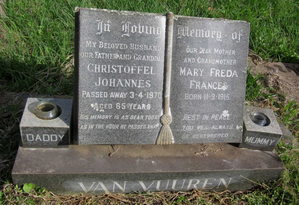 VUUREN Christoffel Johannes, van -1970 &amp; Mary Freda Francis 1915-