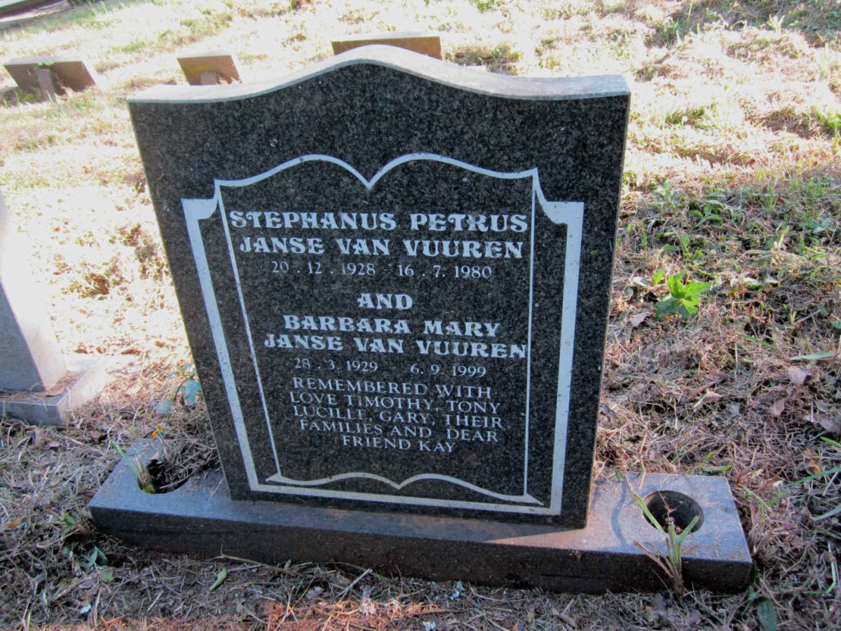 VUUREN Stephanus Petrus, Janse van 1928-1980 &amp; Barbara Mary 1929-1999