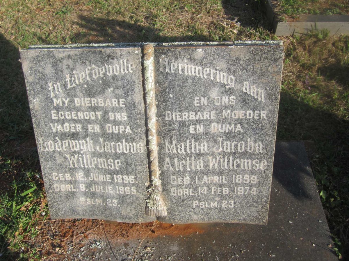 WILLEMSE Lodewyk Jacobus 1896-1965 &amp; Matha Jacoba Aletta 1899-1974