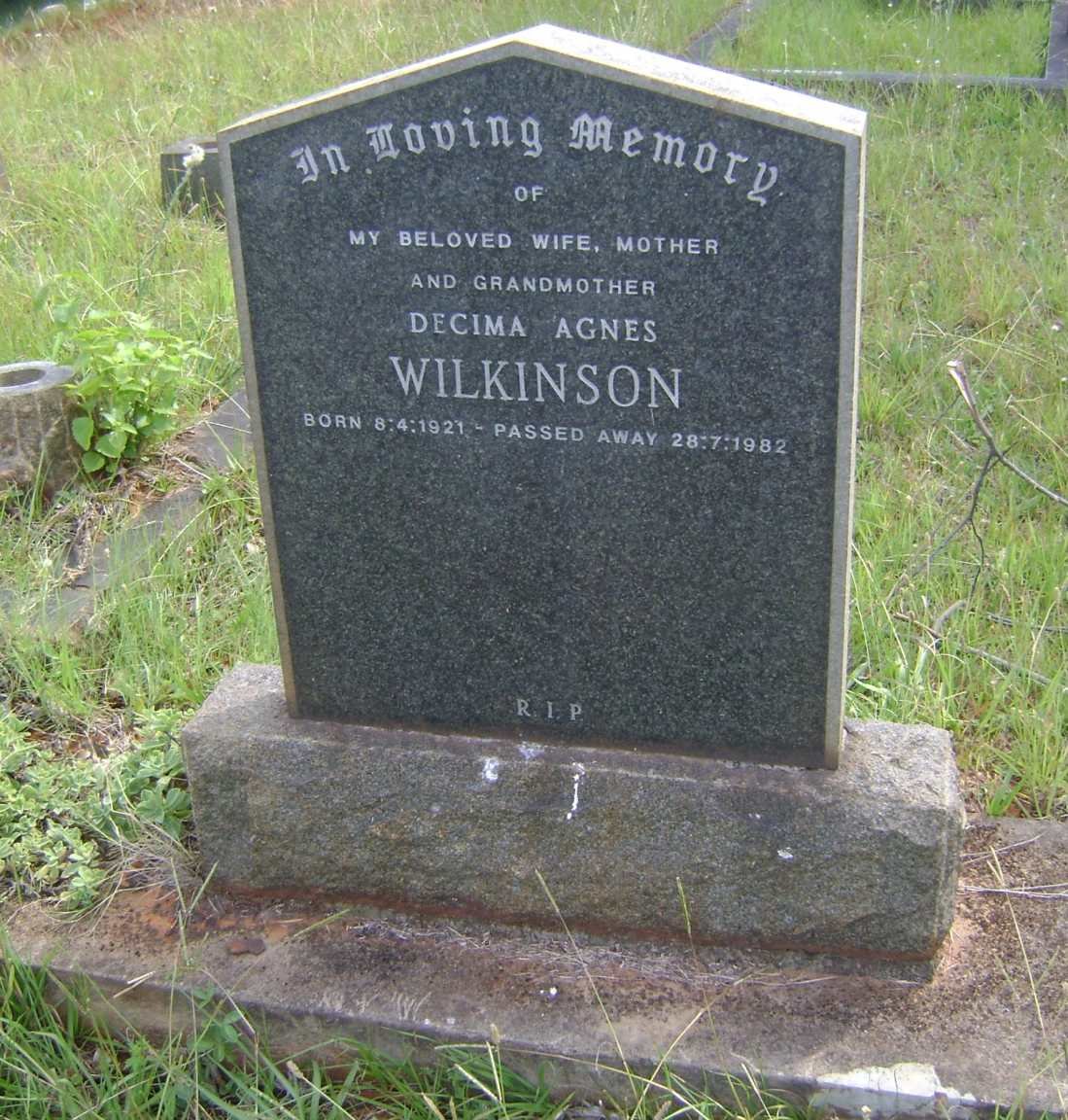 WILKINSON Decima Agnes 1921-1982