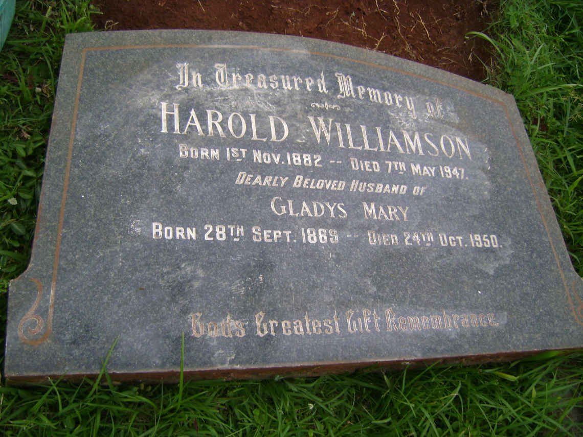 WILLIAMSON Harold 1882-1947 &amp; Gladys Mary 1889-1950