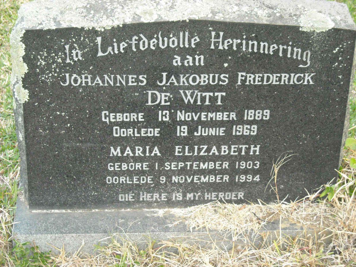 WITT Johannes Jakobus Frederick, de 1889-1969 &amp; Maria Elizabeth 1903-1994