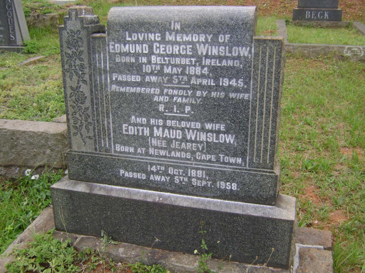 WINSLOW Edmund George 1884-1945 &amp; Edith Maud JEAREY 1881-1958