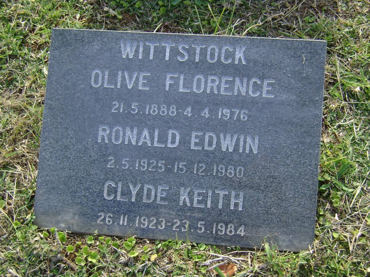 WITTSTOCK Olive Florence 1888-1976 :: WITTSTOCK Ronald Edwin 1925-1980 :: WITTSTOCK Clyde Keith 1923-1984