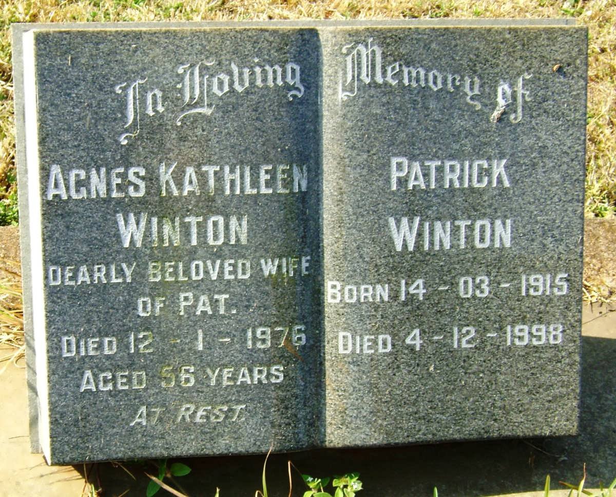 WINTON Patrick 1915-1998 &amp; Agnes Kathleen -1976