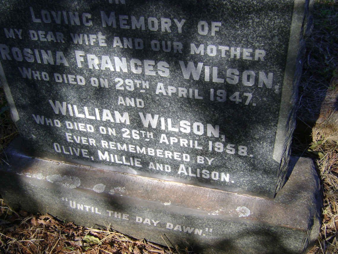 WILSON William -1958 &amp; Rosina Frances -1947