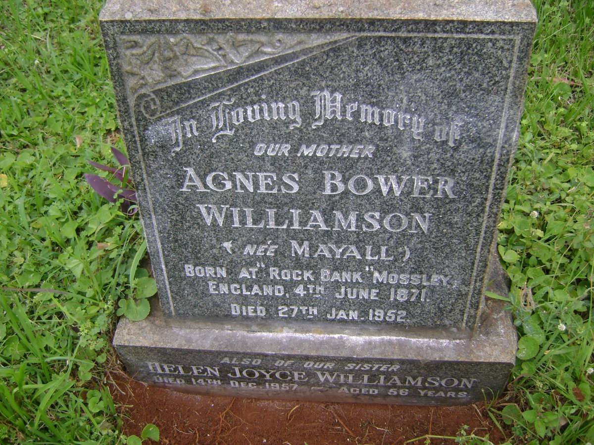 WILLIAMSON Agnes Bower nee MAYALL 1871-1952 :: WILLIAMSON Helen Joyce -1957