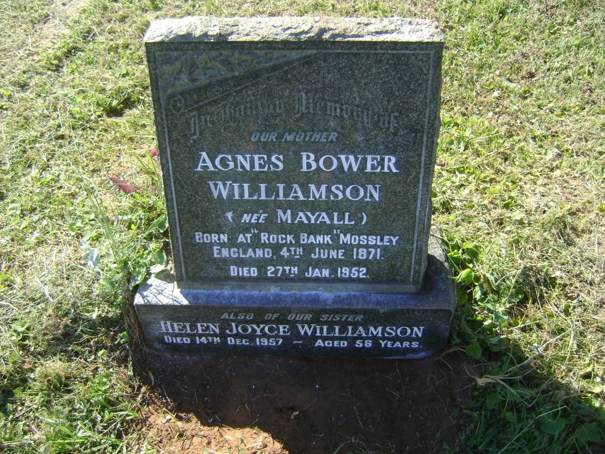 WILLIAMSON Agnes Bower nee MAYALL 1871-1952 :: WILLIAMSON Helen Joyce -1957