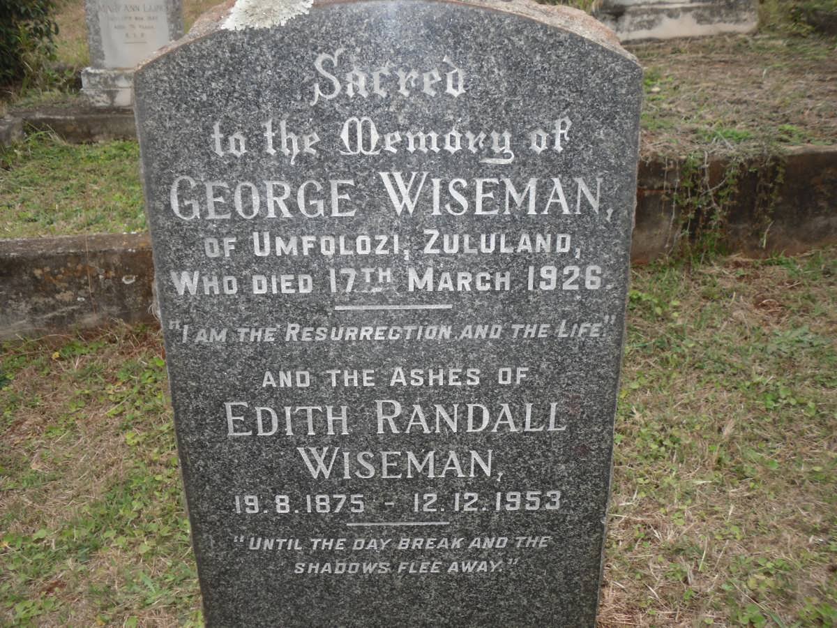 WISEMAN George -1926 &amp; Edith Randall 1875-1953