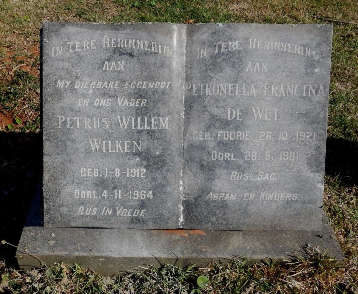 WILKEN Petrus Willem 1912-1964 &amp; Petronella Francina de Wet 1921-1981