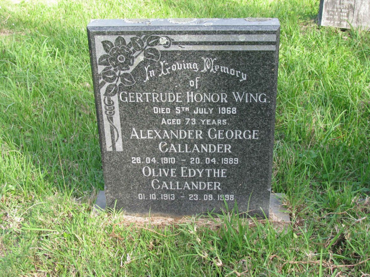 WING Gertrude Honor -1968 :: CALLANDER Alexander George 1910-1989 &amp; Olive Edythe 1913-1998