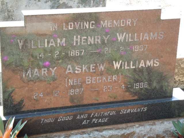 WILLIAMS William Henry 1867-1997 &amp; Mary Askew BECKER 1887-1986