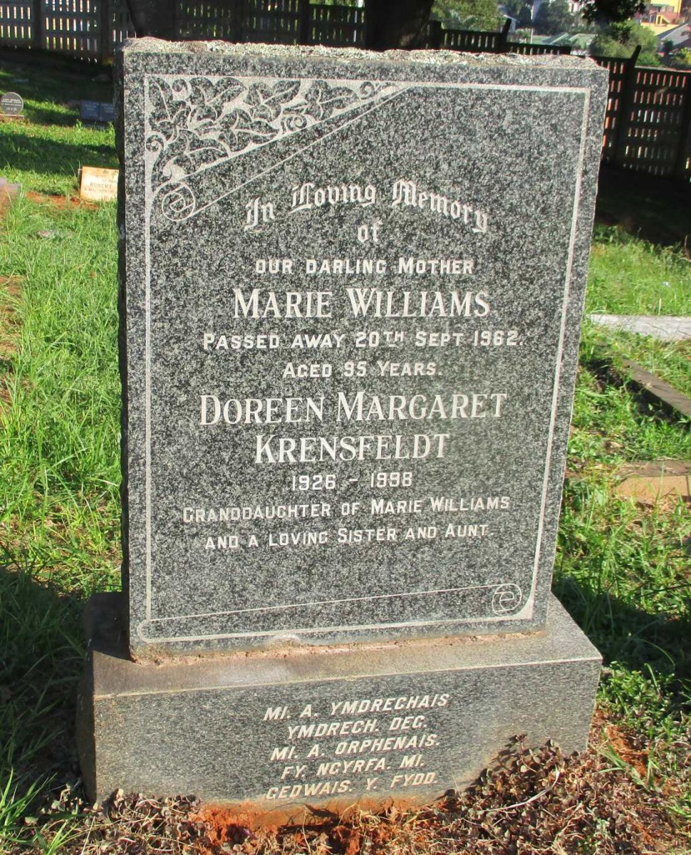 WILLIAMS Marie -1962 :: KRENSFELDT Doreen Margaret 1926-1998