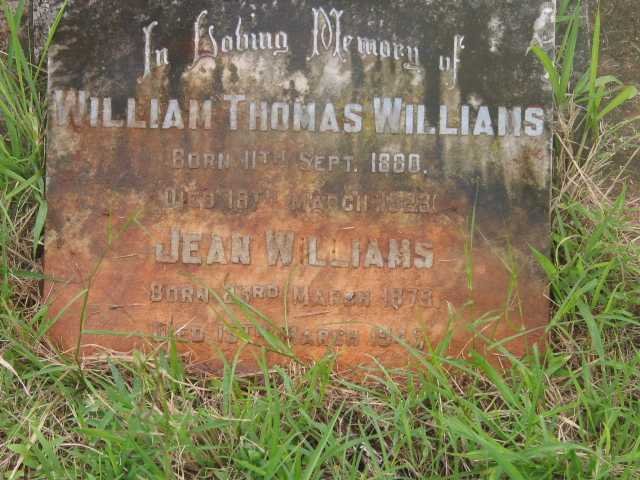 WILLIAMS William Thomas 1888-1923 &amp; Jean 1878-1948