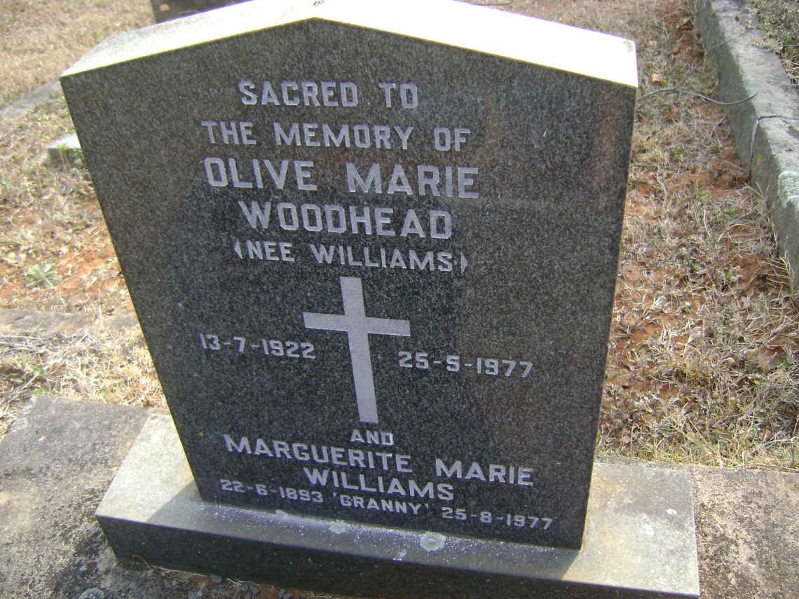 WILLIAMS Marguerite Marie 1893-1977 :: WOODHEAD Olive Mary nee WILLIAMS 1922-1977