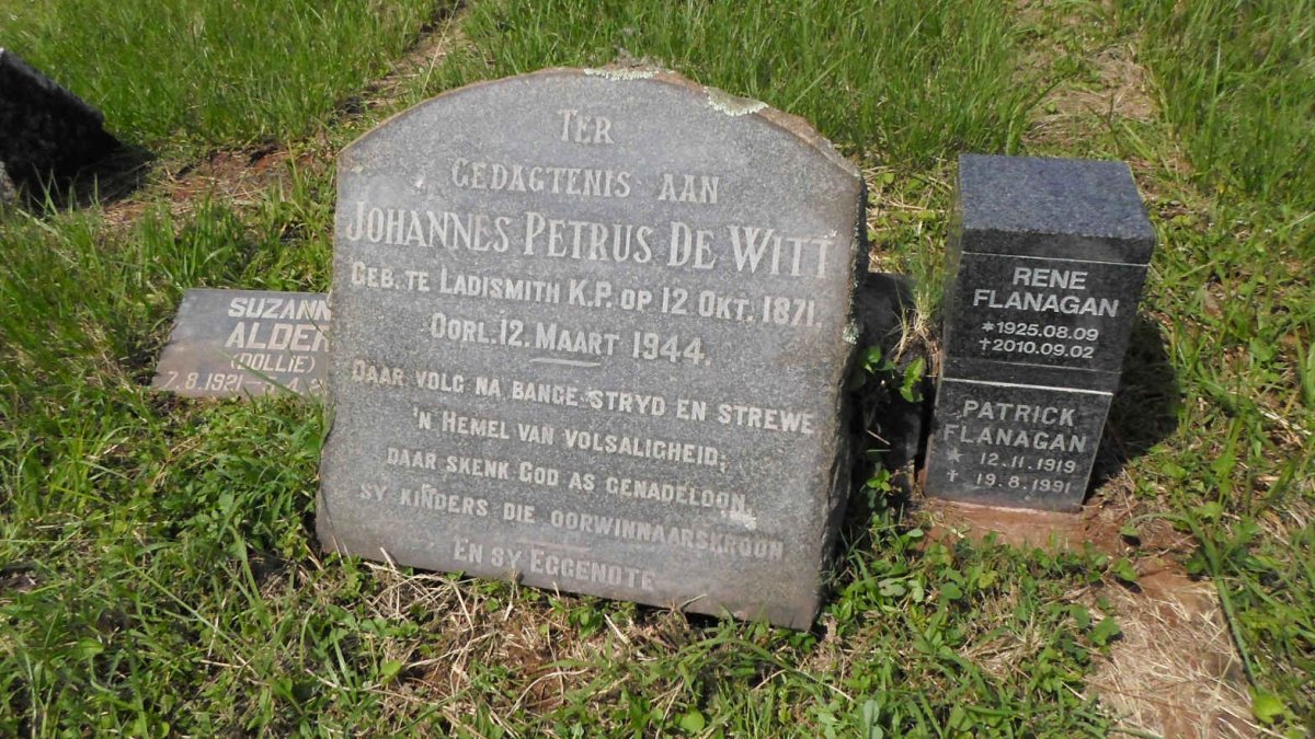 WITT Johannes Petrus, de 1871-1944 :: ALDER Suzanne 1921-2000 :: FLANAGAN Patrick 1919-1991 :: FLANAGAN Rene 1925-2010