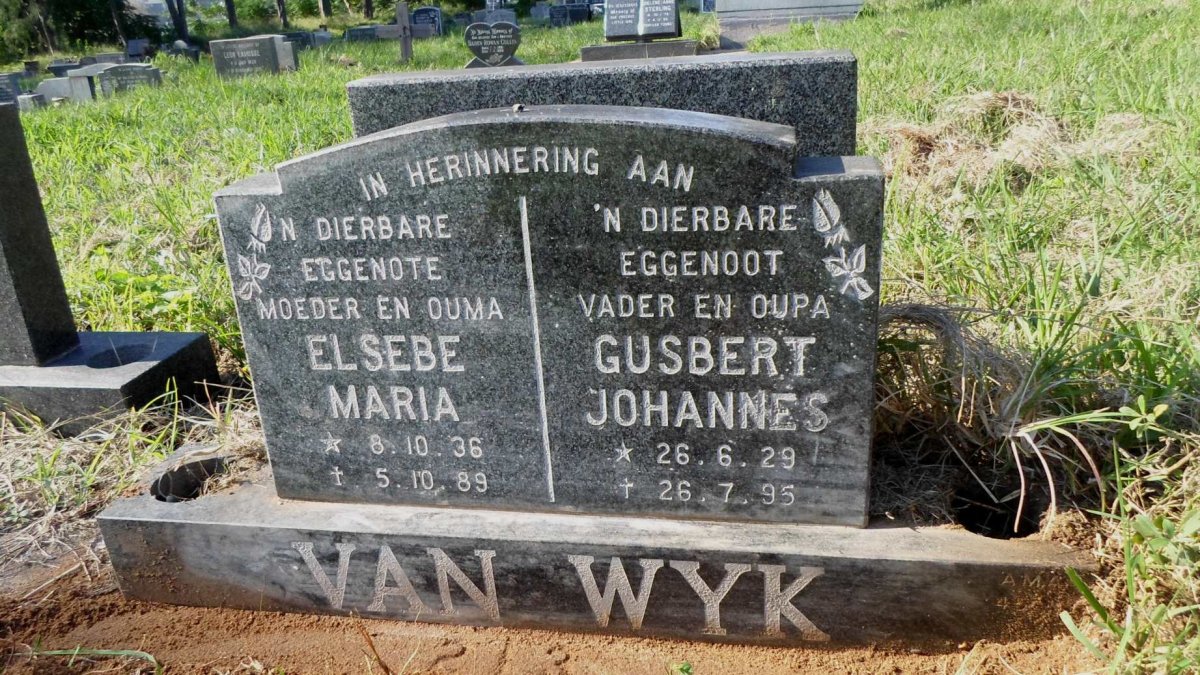 WYK Gusbert Johannes, van 1929-1995 &amp; Elsebe Maria 1936-1989