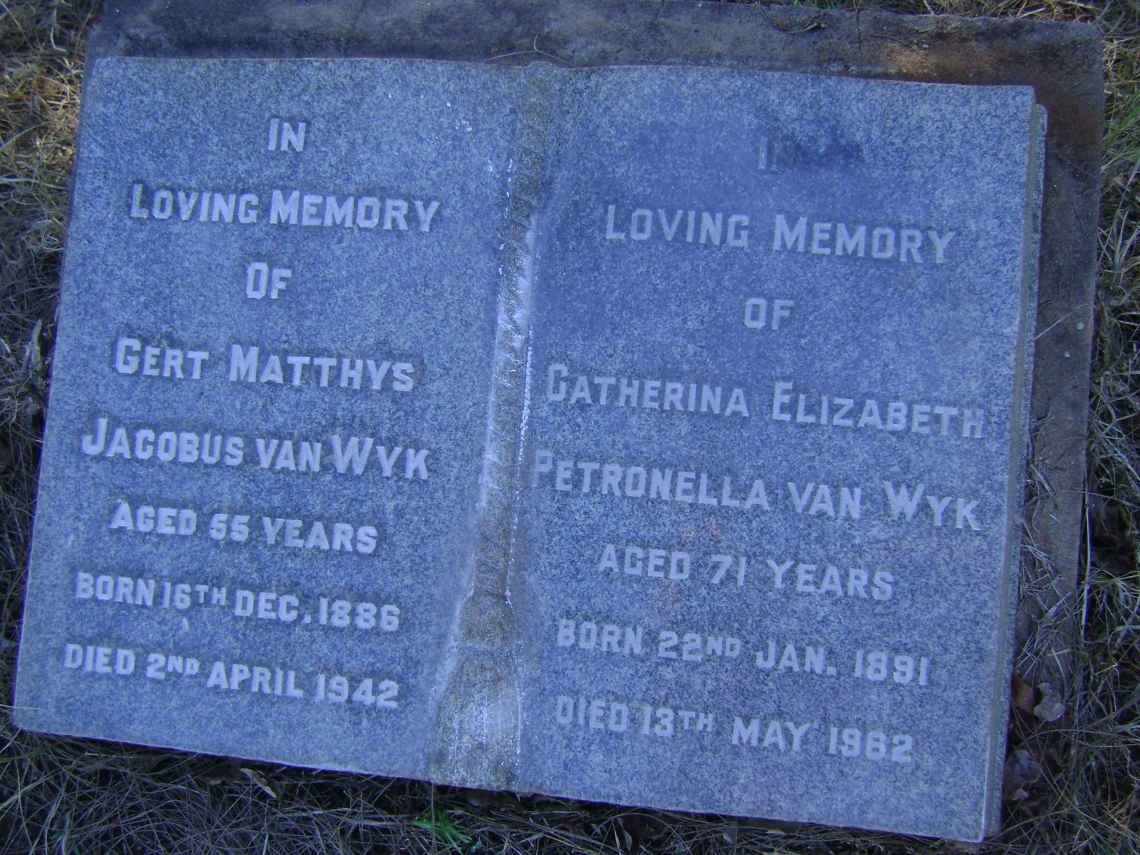 WYK Gert Matthys Jacobus, van 1886-1942 &amp; Catherina Elizabeth Petronella 1891-1962