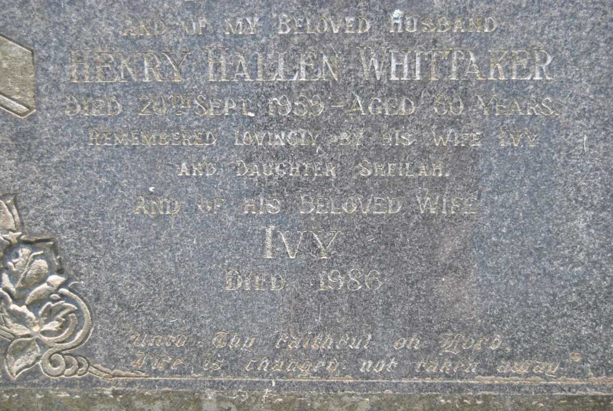WHITTAKER Henry Hallen -1959 &amp; Ivy -1986 :: WHITTAKER Malcolm -1929