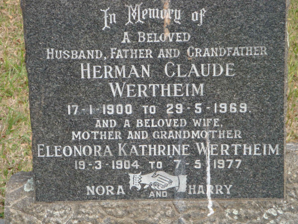 WERTHEIM Herman Claude 1900-1969 &amp; Eleonora Kathrine 1904-1977