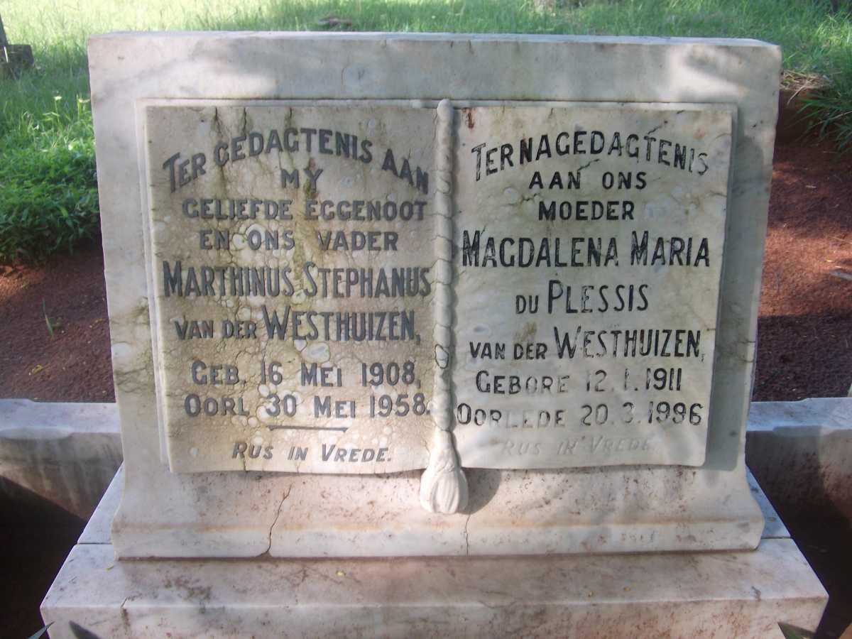 WESTHUIZEN Marthinus Stephanus, van der 1908-1958 &amp; Magdalena Mara Du PLESSIS 1911-1996