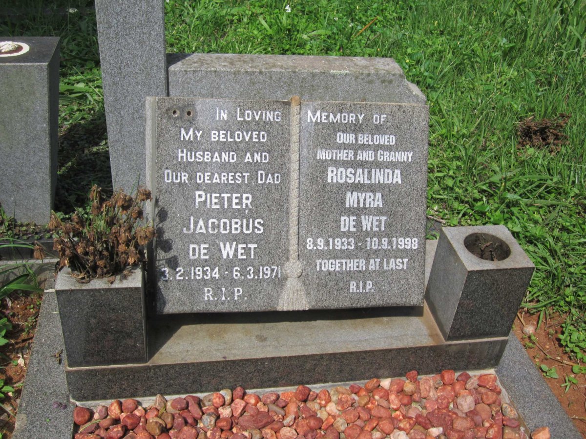 WET Pieter Jacobus, de 1934-1971 &amp; Rosalinda Myra 1933-1998