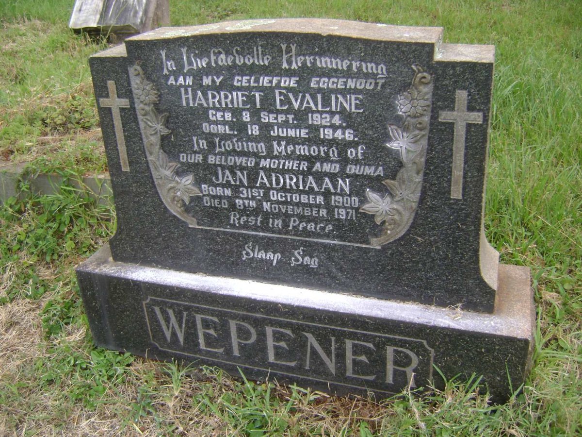 WEPENER Jan Adriaan 1900-1971 :: WEPENER Harriet Evaline 1924-1946