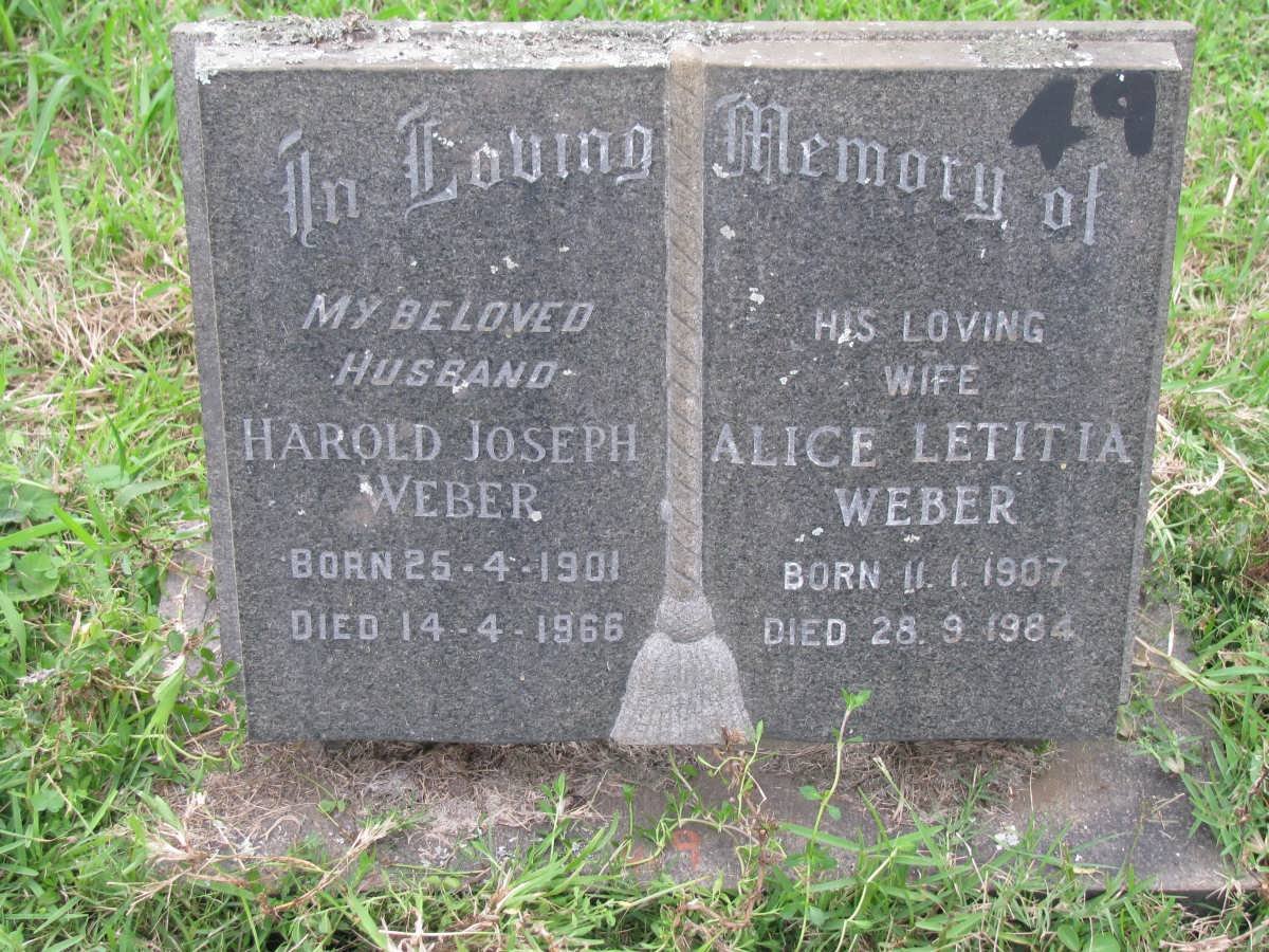 WEBER Harold Joseph 1901-1966 &amp; Alice Letitia 1907-1984