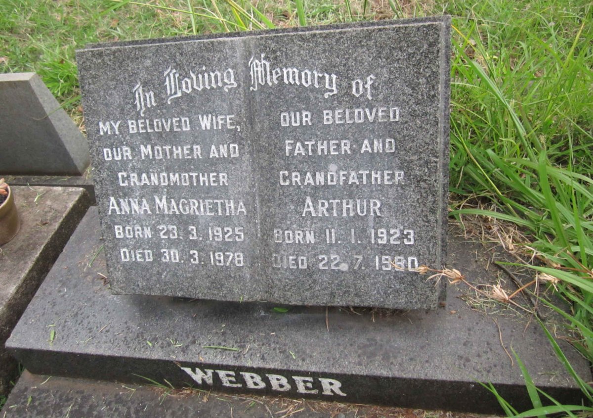WEBBER Arthur 1923-1980 &amp; Anna Magrietha 1925-1978