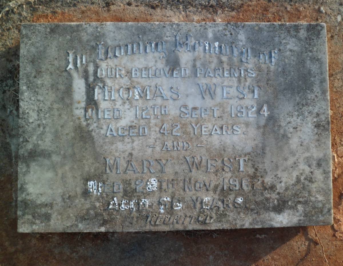 WEST Thomas -1924 &amp; Mary -1962