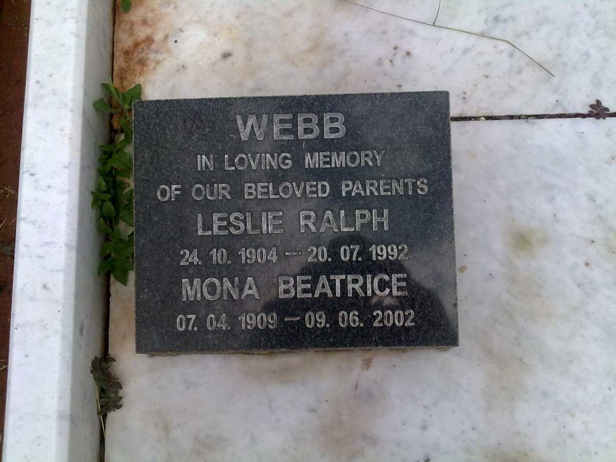 WEBB Leslie Ralph 1904-1992 &amp; Mona Beatrice 1909-2002