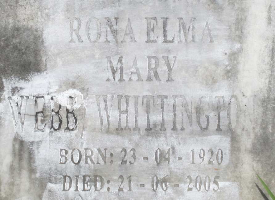 WEBB Rona Elma Mary WHITTINGTON 1920-2005