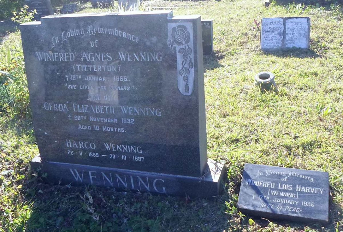 WENNING Harco 1899-1987 :: WENNING Gerda  Elizabeth -1932 :: WENNING Winifred Agnes TITTERTON -1966