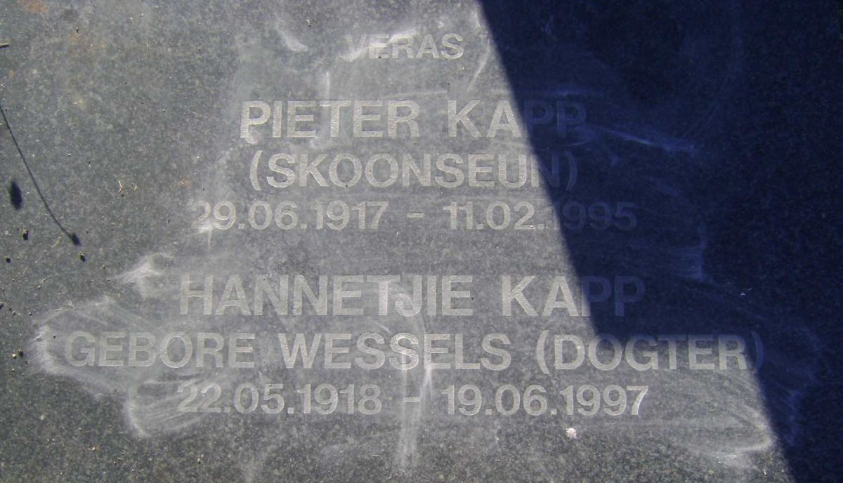 KAPP Pieter 1917-1995 &amp; Hannetjie WESSELS 1918-1997
