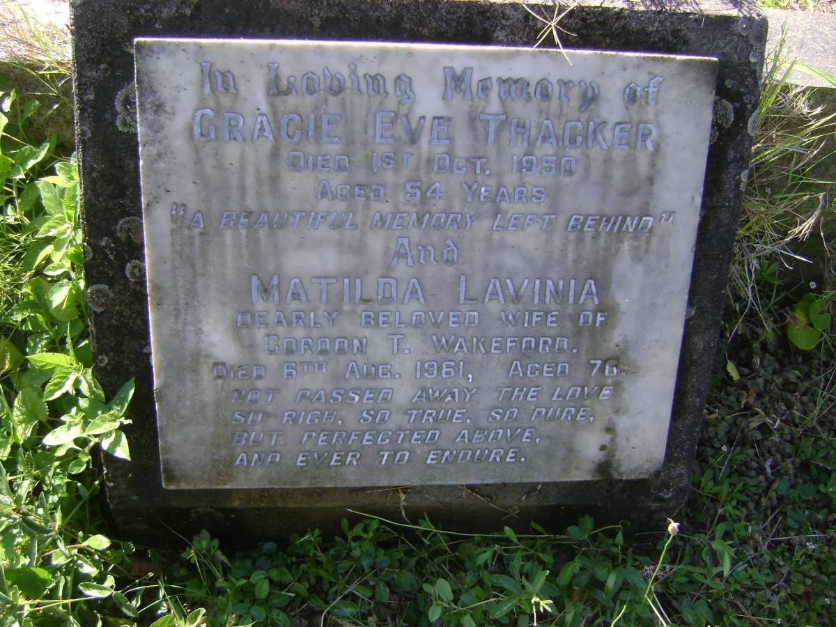 WAKEFORD Matilda Lavinia -1961 :: THACKER Gracie Eve -1950