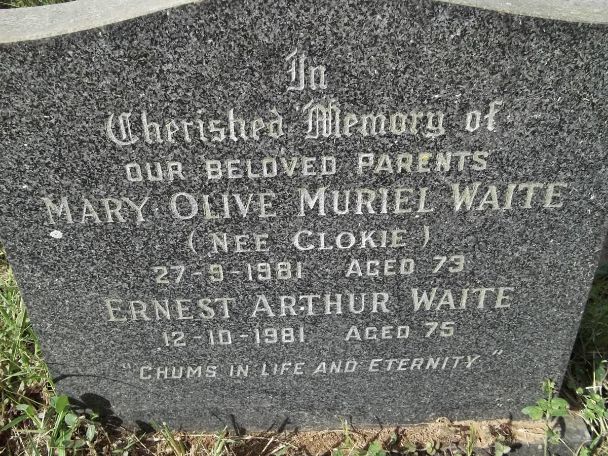 WAITE Ernest Arthur -1981 &amp; Mary Olive Muriel nee CLOKIE -1981 :: WAITE Terry -1984
