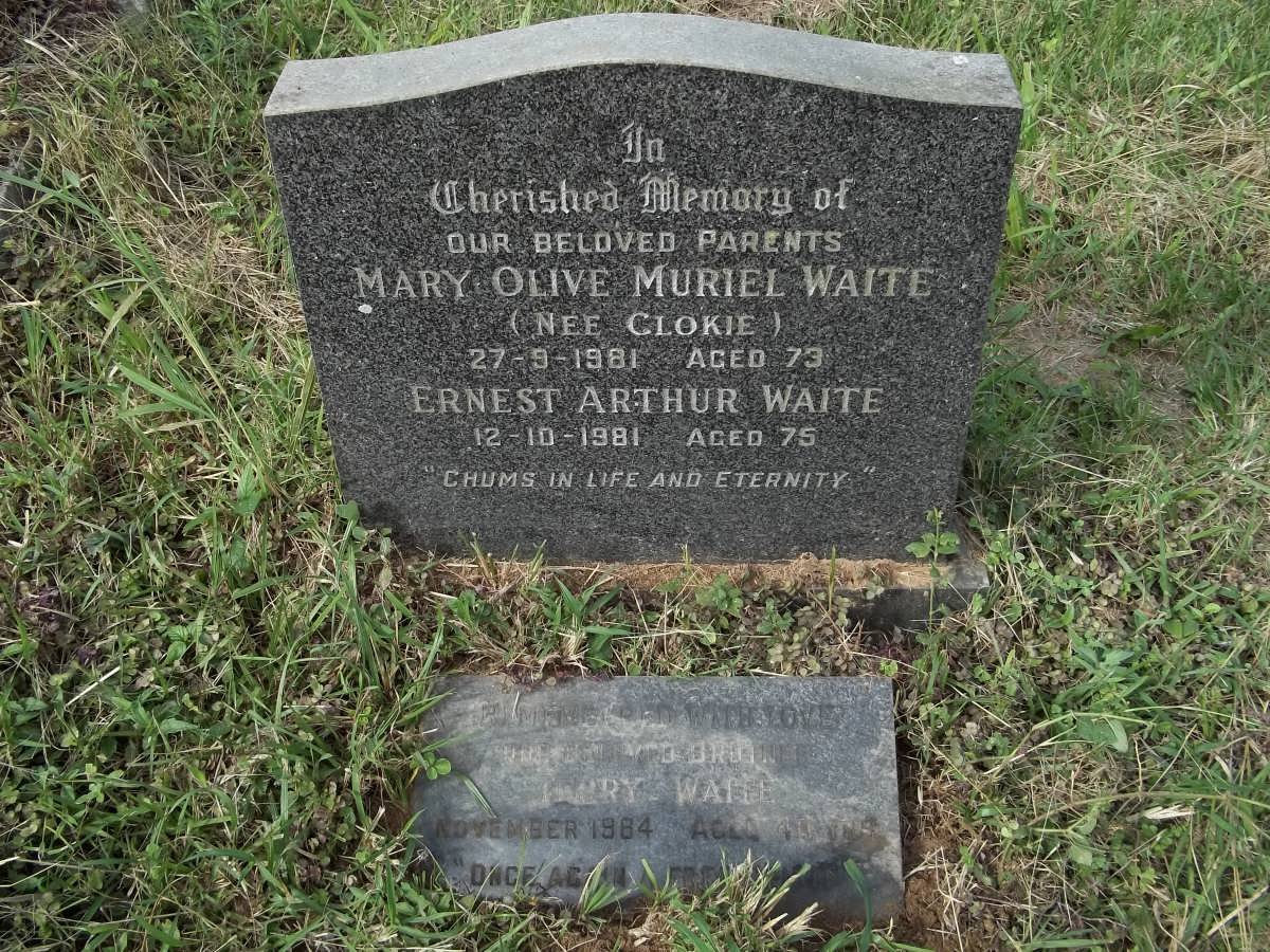 WAITE Ernest Arthur -1981 &amp; Mary Olive Muriel nee CLOKIE -1981 :: WAITE Terry -1984