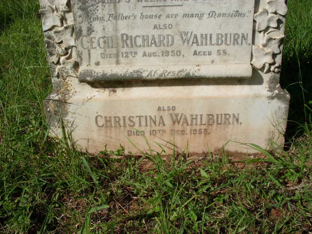 WAHLBURN Henry -1927 :: WAHLBURN Joan Regina -1928 :: WAHLBURN Cecil Richard -1950 &amp; Christina -1958