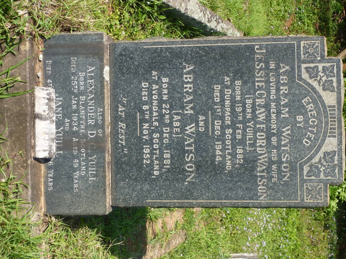 WATSON Abram 1881-1952 &amp; Jessie Crawford YUILL 1882-1944 :: YUILL Alexander D.C. -1934 &amp; Jane -1963
