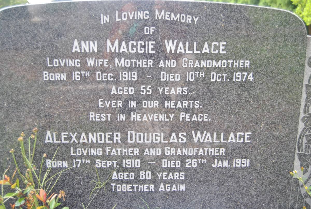 WALLACE Alexander Douglas 1910-1991 &amp; Ann Maggie 1919-1974