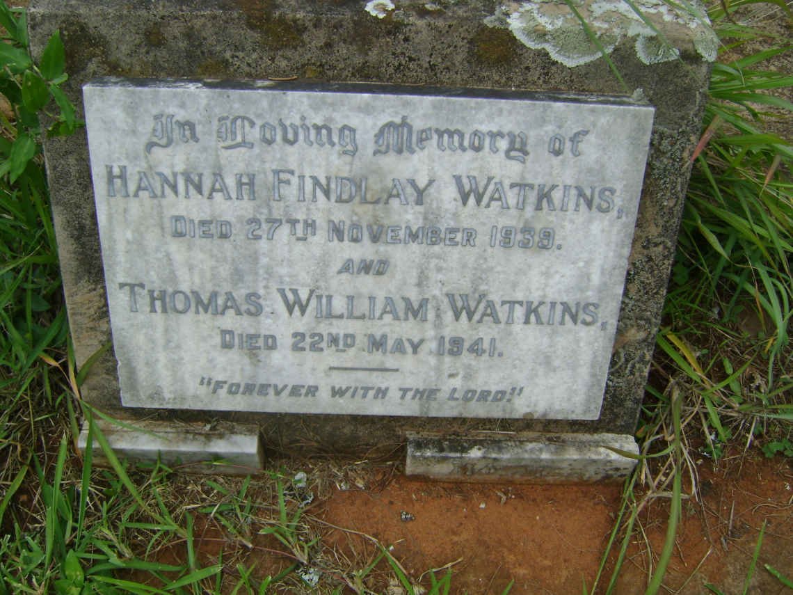 WATKINS Thomas William -1941 &amp; Hannah Findlay -1939