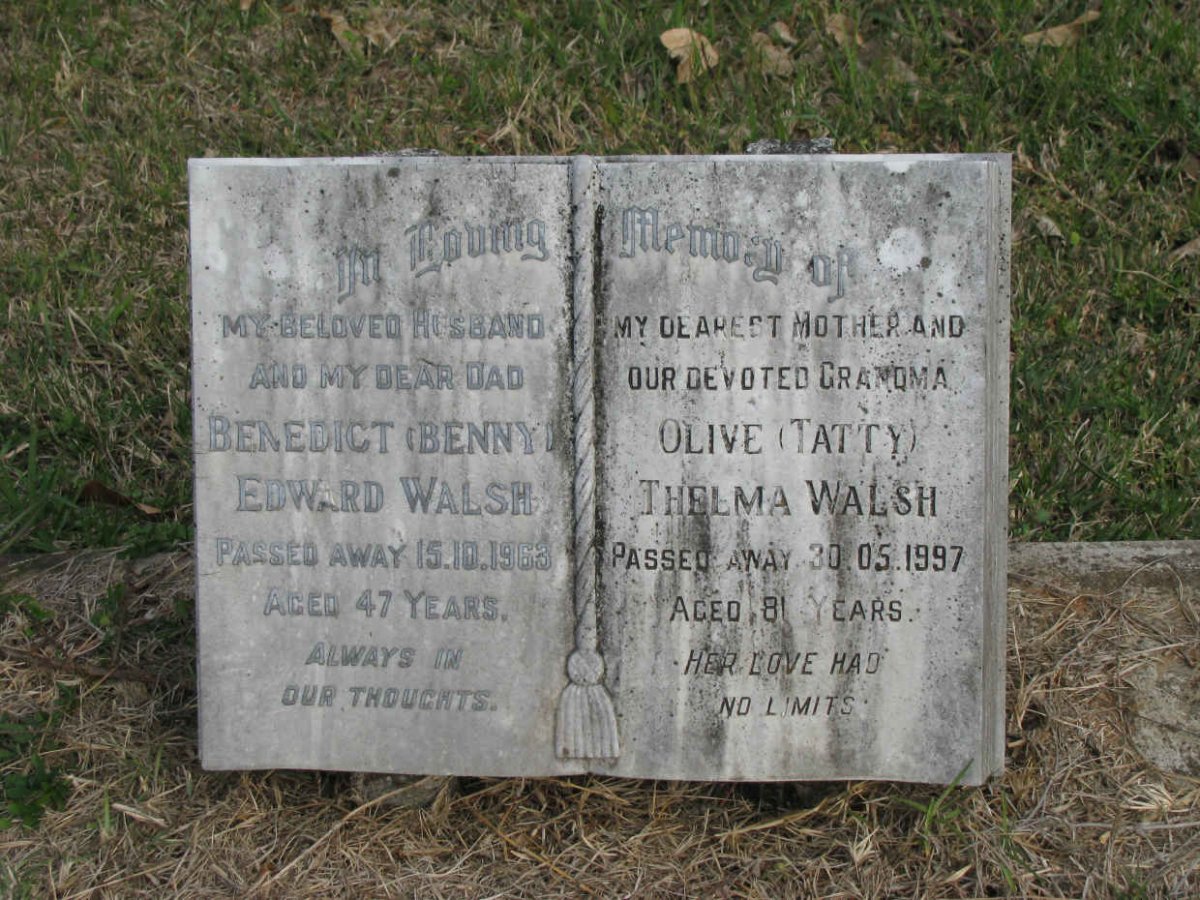 WALSH Benedict Edward -1963 &amp; Olive Thelma -1997